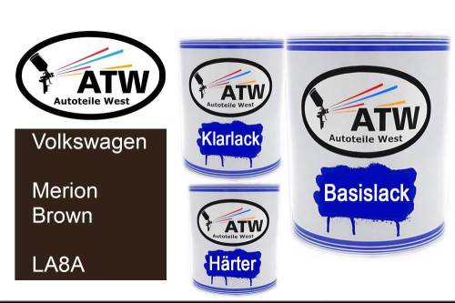 Volkswagen, Merion Brown, LA8A: 1L Lackdose + 1L Klarlack + 500ml Härter - Set, von ATW Autoteile West.